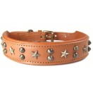 Padded LEATHER DOG COLLAR  : Tan with stars